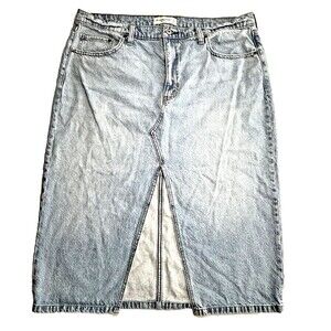 Abercrombie & Fitch High Rise Denim Midi Jean Skirt Front Slit Size 33/16